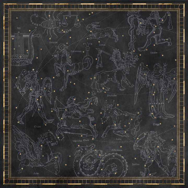 Antique Star Map with Mythic Constellations and Frame