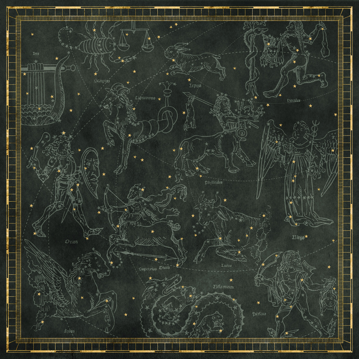 Antique Star Map with Mythic Constellations and Frame